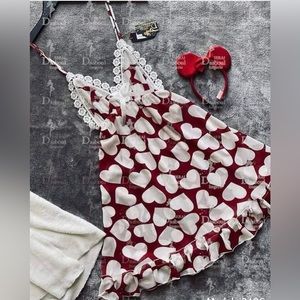 Heart Nightshirt Lingerie Cozy Sleep Dress Women Girls Lounge Wear Pajama